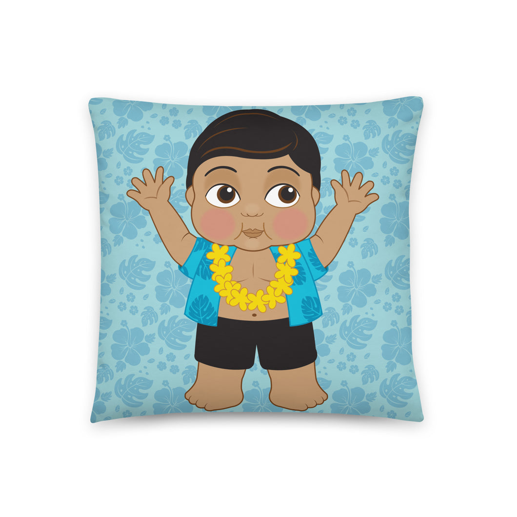 Hawaiian Boy - Blue Floral Throw Pillow 18