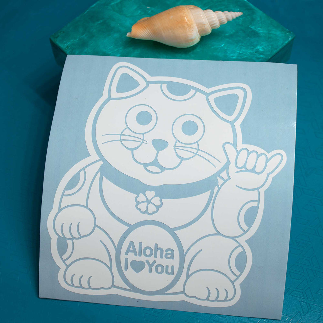 Lucky Cat, Aloha I Love You - Hawaiian Vinyl Sticker